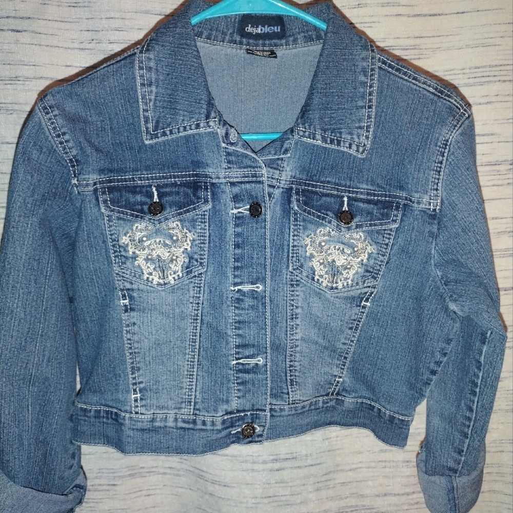 Deja Blue Denim Jacket with Embroidered Pockets